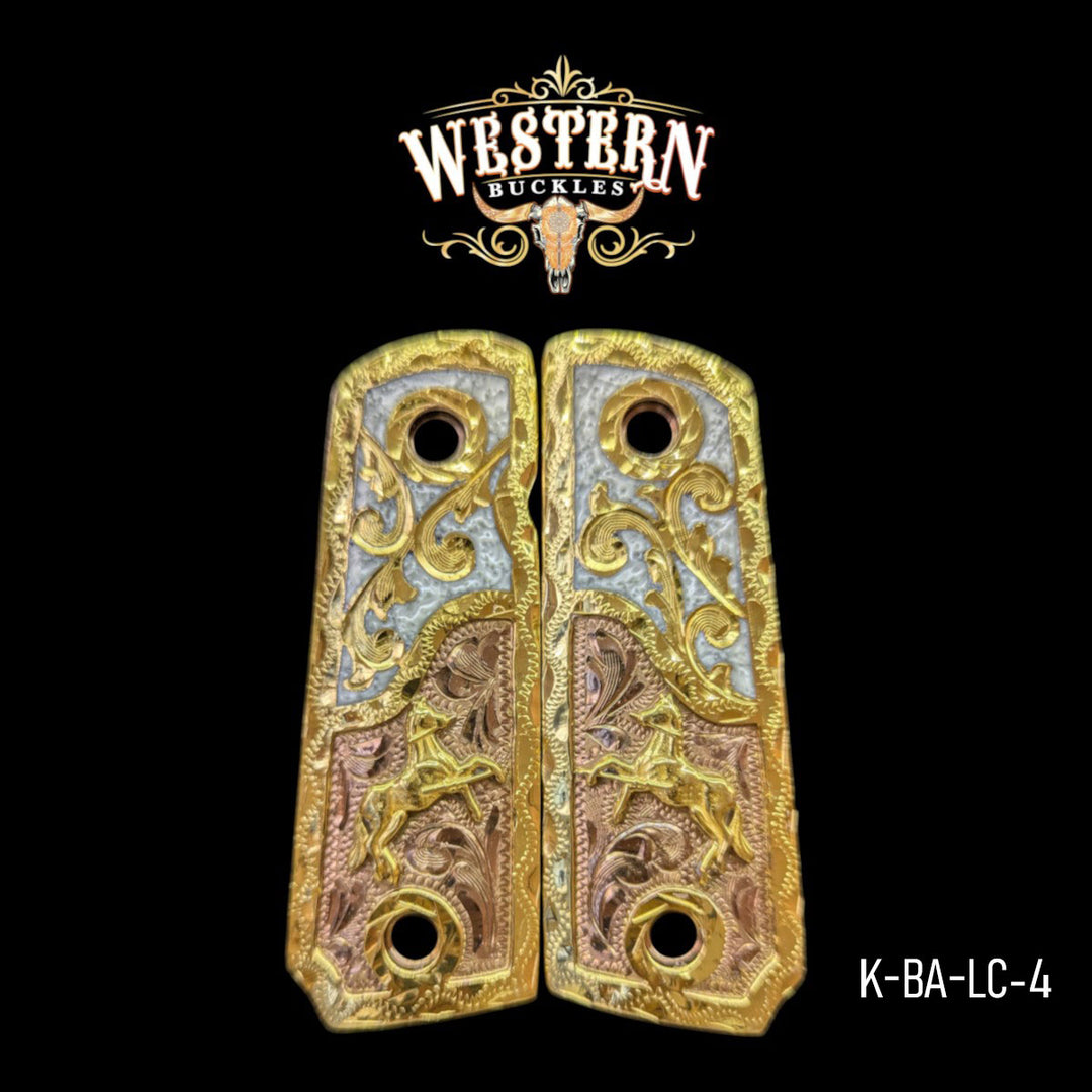 Horse Custom Grips for the Colt 1911 Compact & Defender — 24K Gold-Plated & Artisan Resin