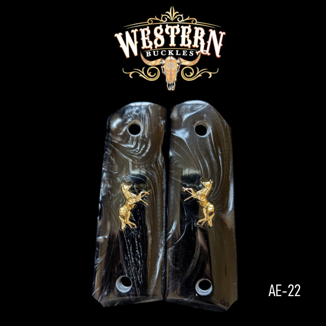 Horse Custom Grips for the Colt 1911 Full-Size — 24K Gold-Plated & Artisan Resin