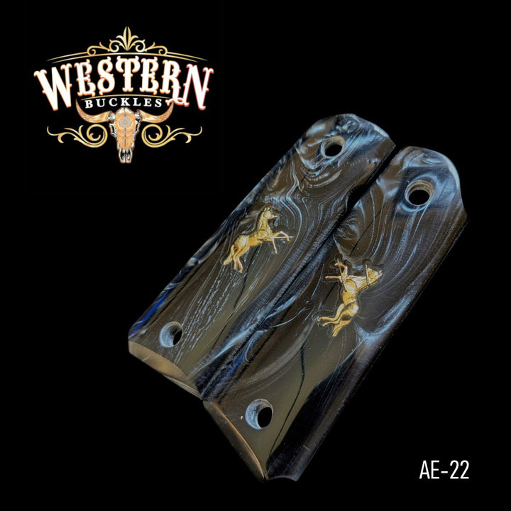 Horse Custom Grips for the Colt 1911 Full-Size — 24K Gold-Plated &amp; Artisan Resin
