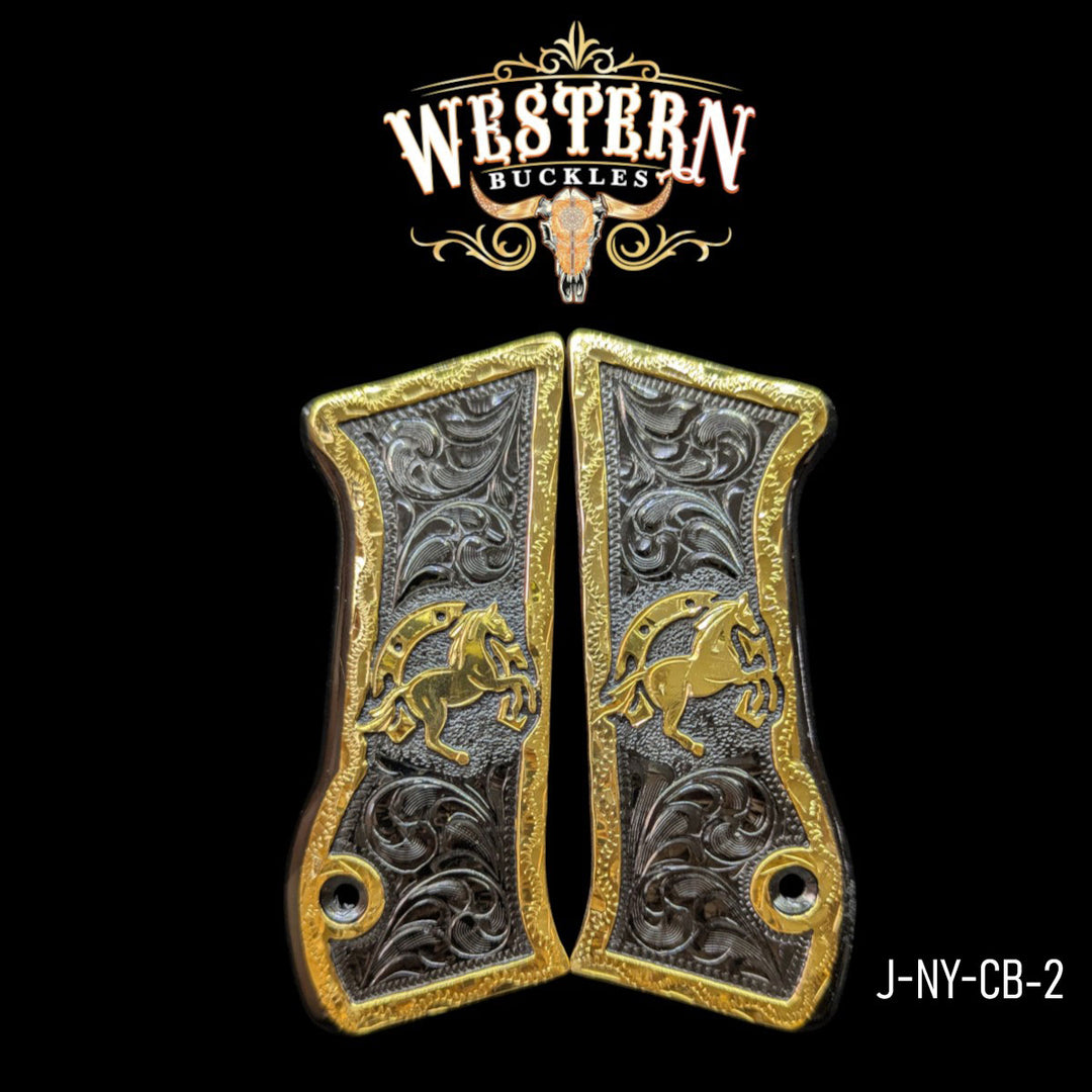 Horse Custom Grips for the IWI Jericho 941 — 24K Gold-Plated & Black Nickel-The Western Buckles