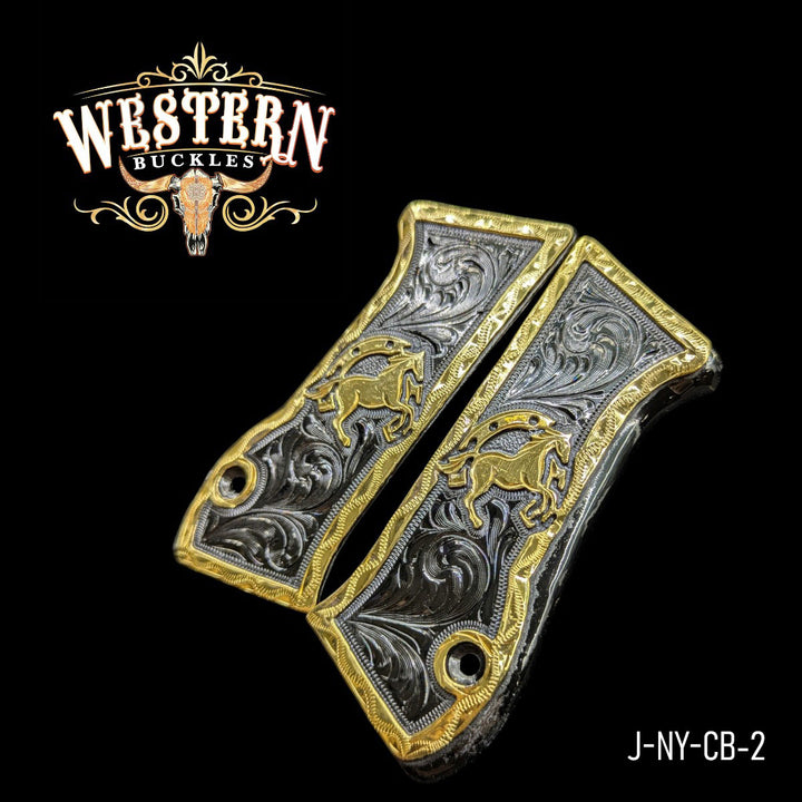 Horse Custom Grips for the IWI Jericho 941 — 24K Gold-Plated &amp; Black Nickel-The Western Buckles