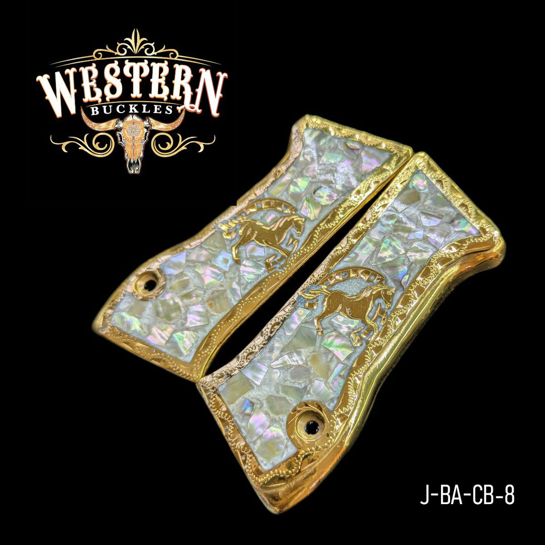 Horse Custom Grips for the IWI Jericho 941 — 24K Gold-Plated &amp; Silver-Plated &amp; Mother-of-Pearl