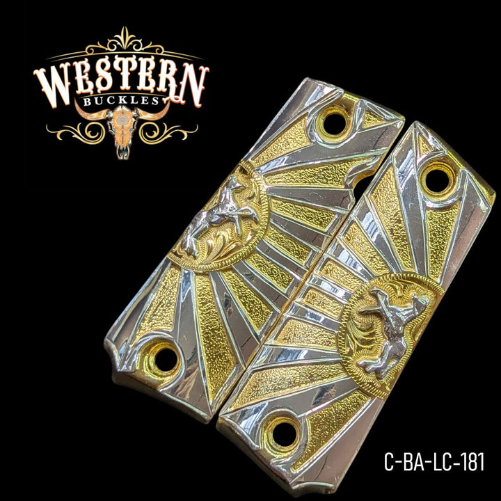 Horse Custom Grips for Colt 1911 Full-Size — 24K Gold-Plated &amp; Silver-Plated