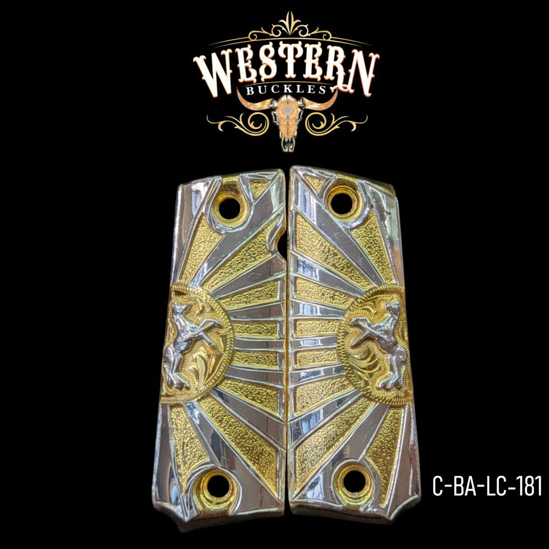 Horse Custom Grips for Colt 1911 Full-Size — 24K Gold-Plated & Silver-Plated