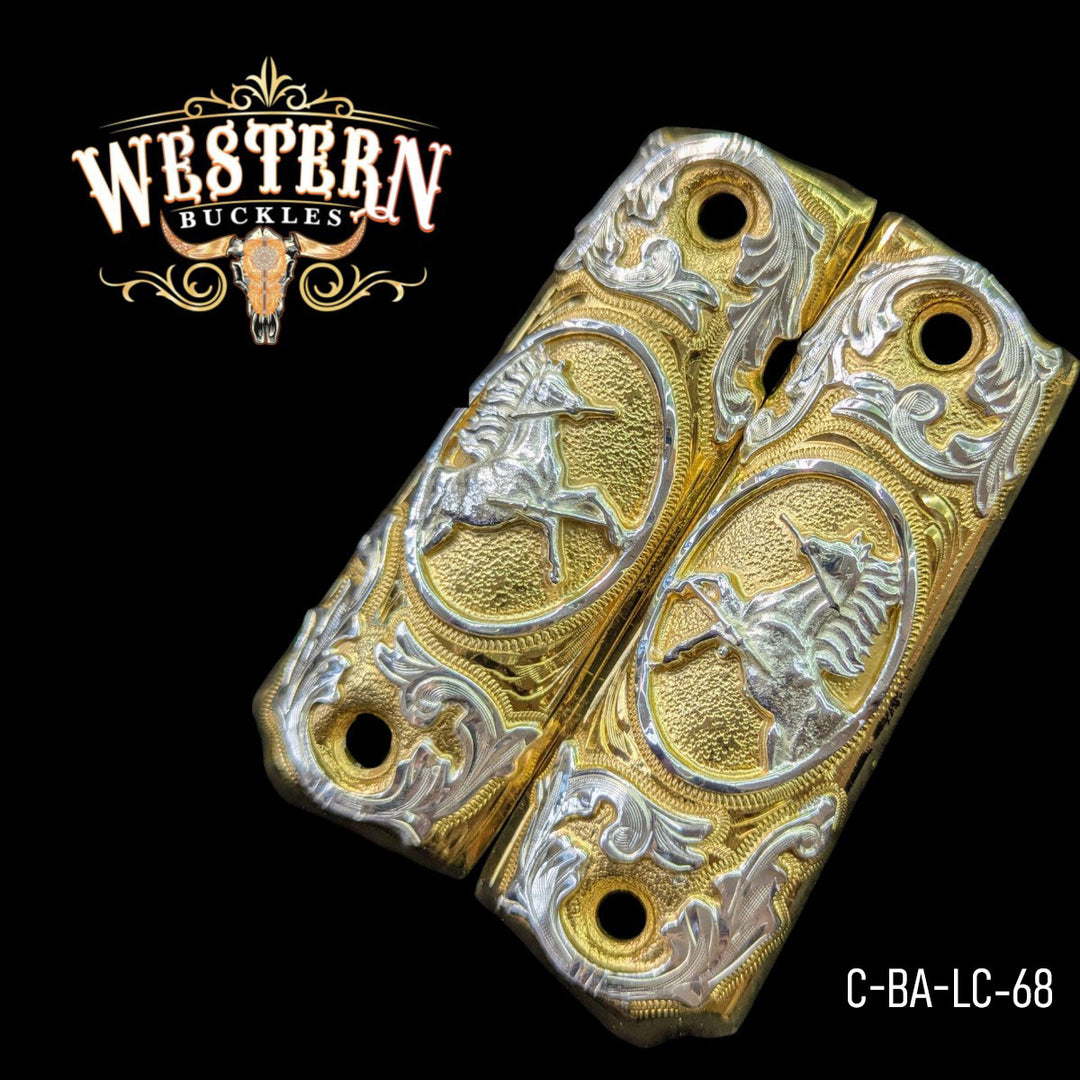 Horse Hand-Engraved Grips for Colt 1911 Full-Size — 24K Gold-Plated