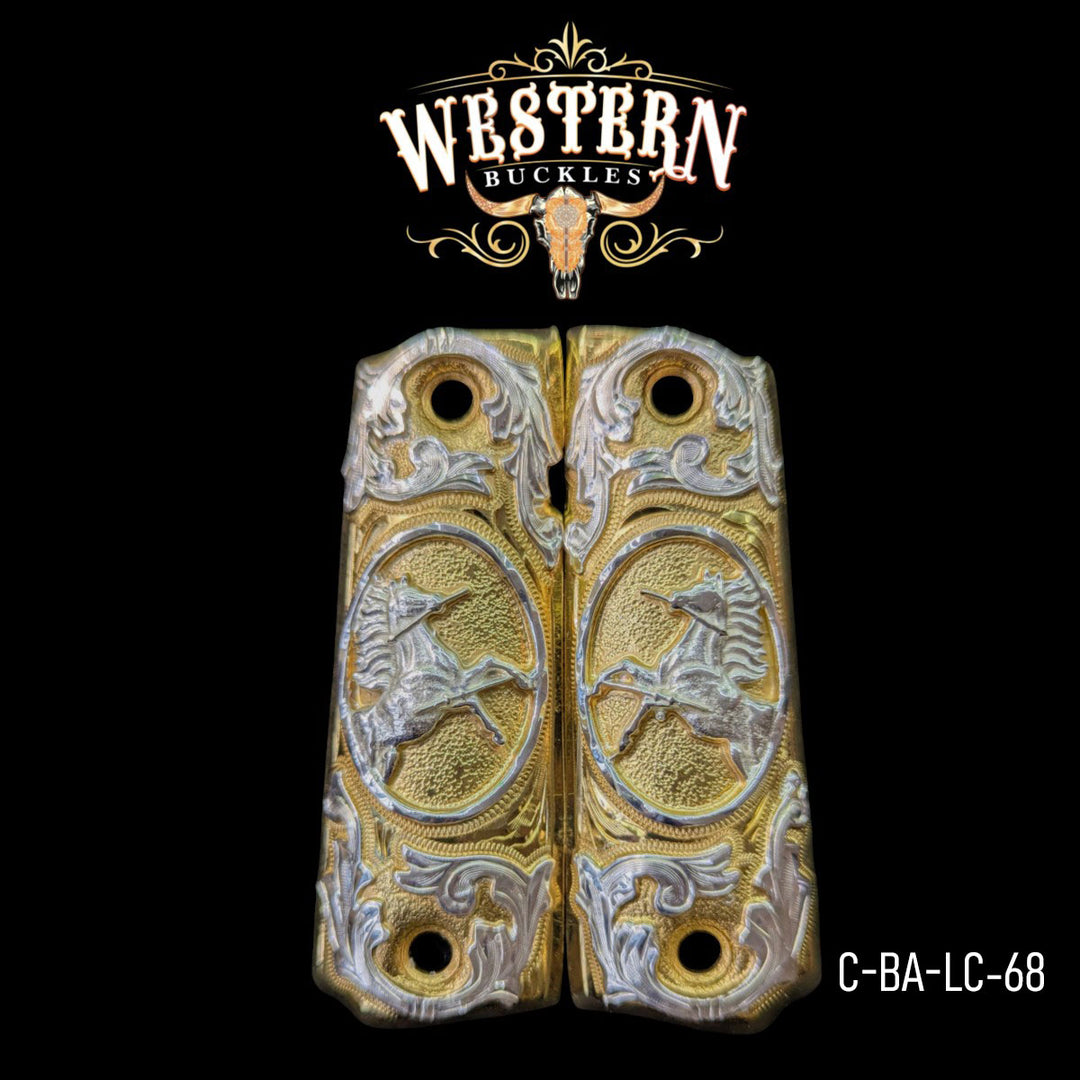 Horse Hand-Engraved Grips for Colt 1911 Full-Size — 24K Gold-Plated