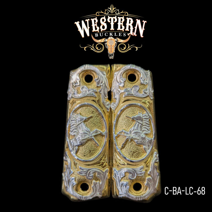 Horse Hand-Engraved Grips for Colt 1911 Full-Size — 24K Gold-Plated