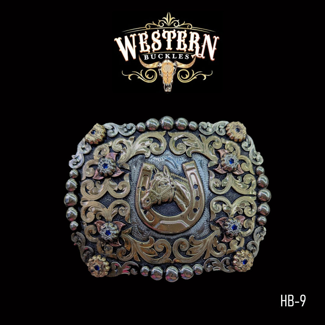 Horse Trophy Belt Buckle- Silver and Gold-The Western Buckles