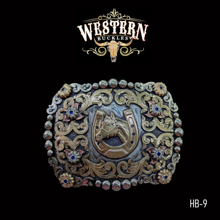 Horse Trophy Belt Buckle- Silver and Gold-The Western Buckles