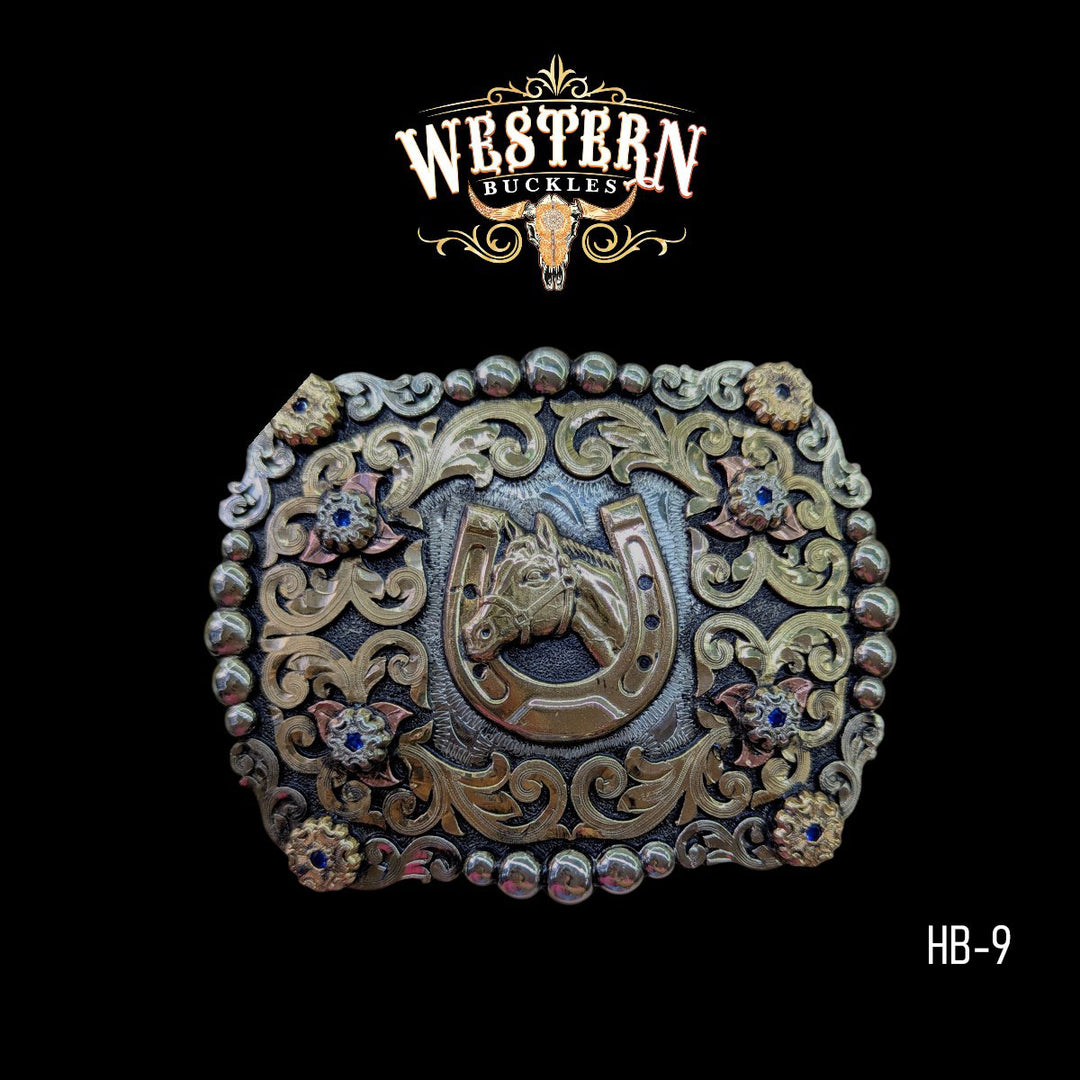 Horse Trophy Belt Buckle- Silver and Gold-The Western Buckles