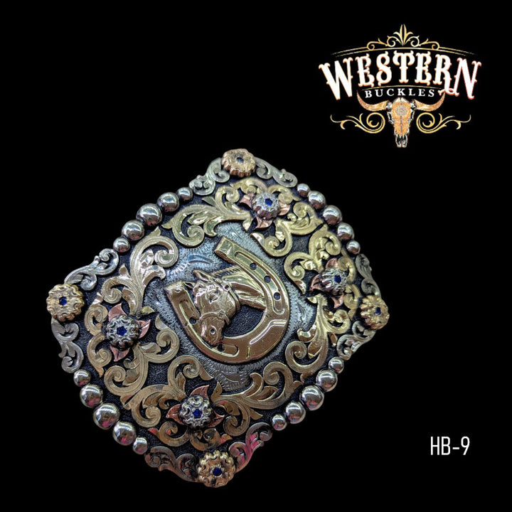 Horse Trophy Belt Buckle- Silver and Gold-The Western Buckles
