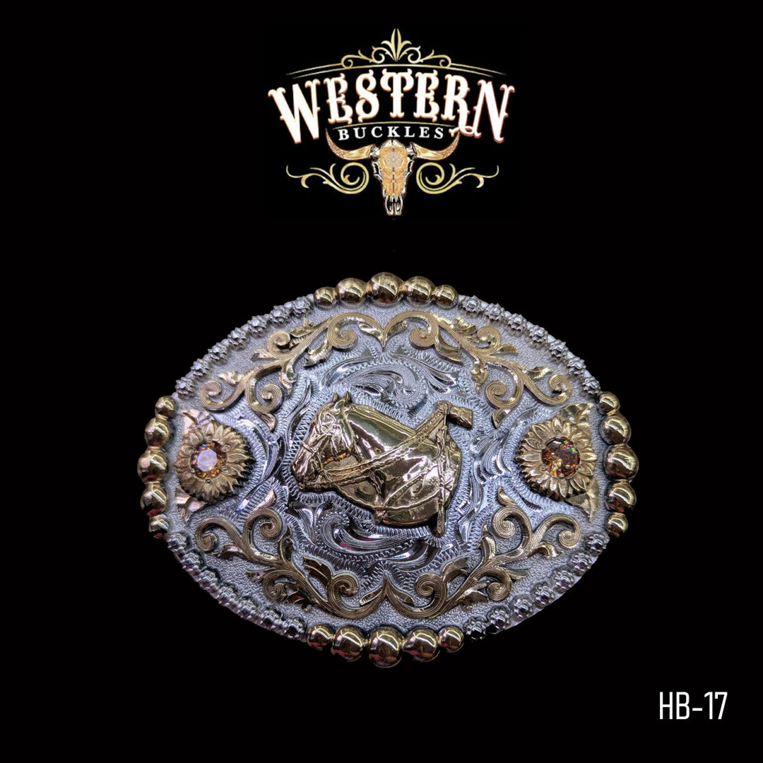 Horse Trophy Belt Buckle -Gold and Silver-The Western Buckles