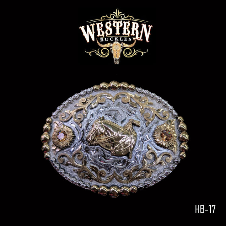 Horse Trophy Belt Buckle -Gold and Silver-The Western Buckles