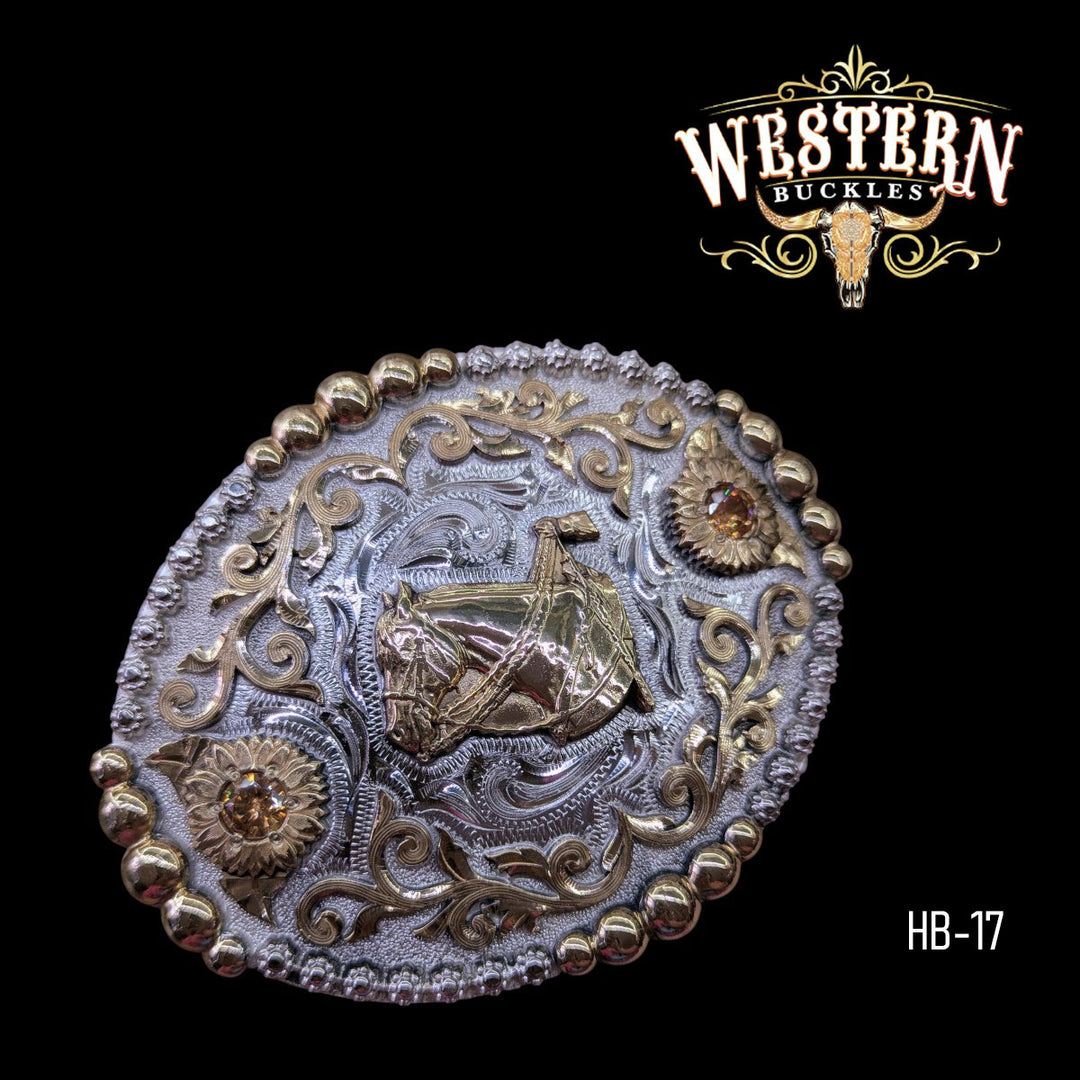 Horse Trophy Belt Buckle -Gold and Silver-The Western Buckles