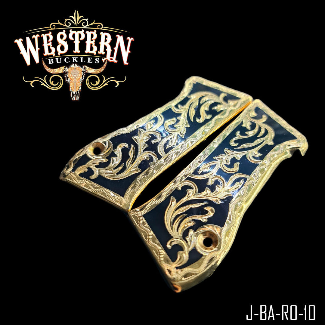 Gun Grips — Hand-Engraved — Detail View | Western Buckles Handcrafted | SKU J-BA-RO-10