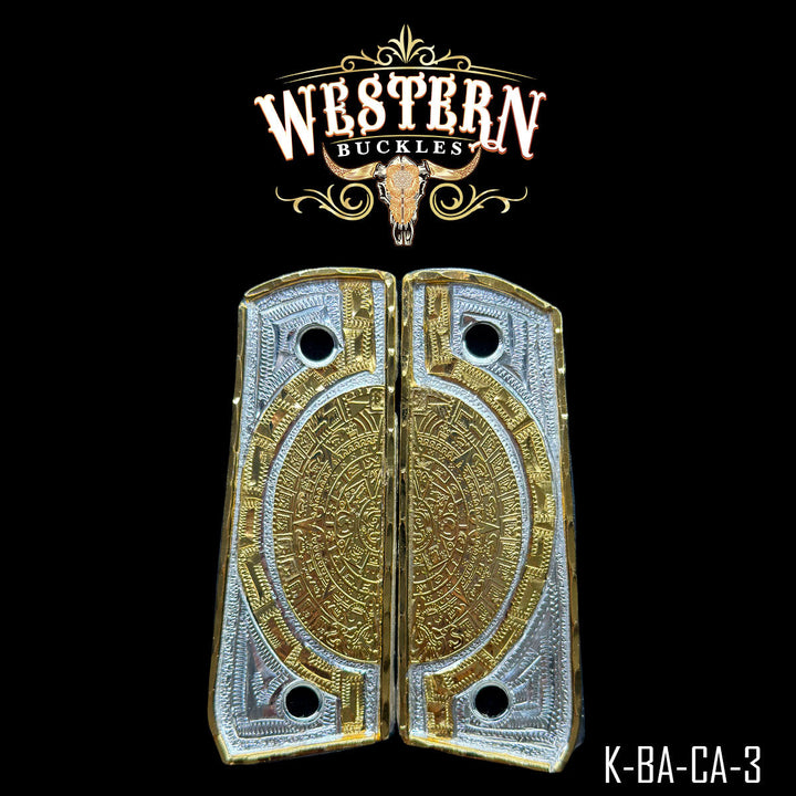 Colt 1911 Aztec Calendar Cachas | Handcrafted by Western Buckles | SKU K-BA-CA-3