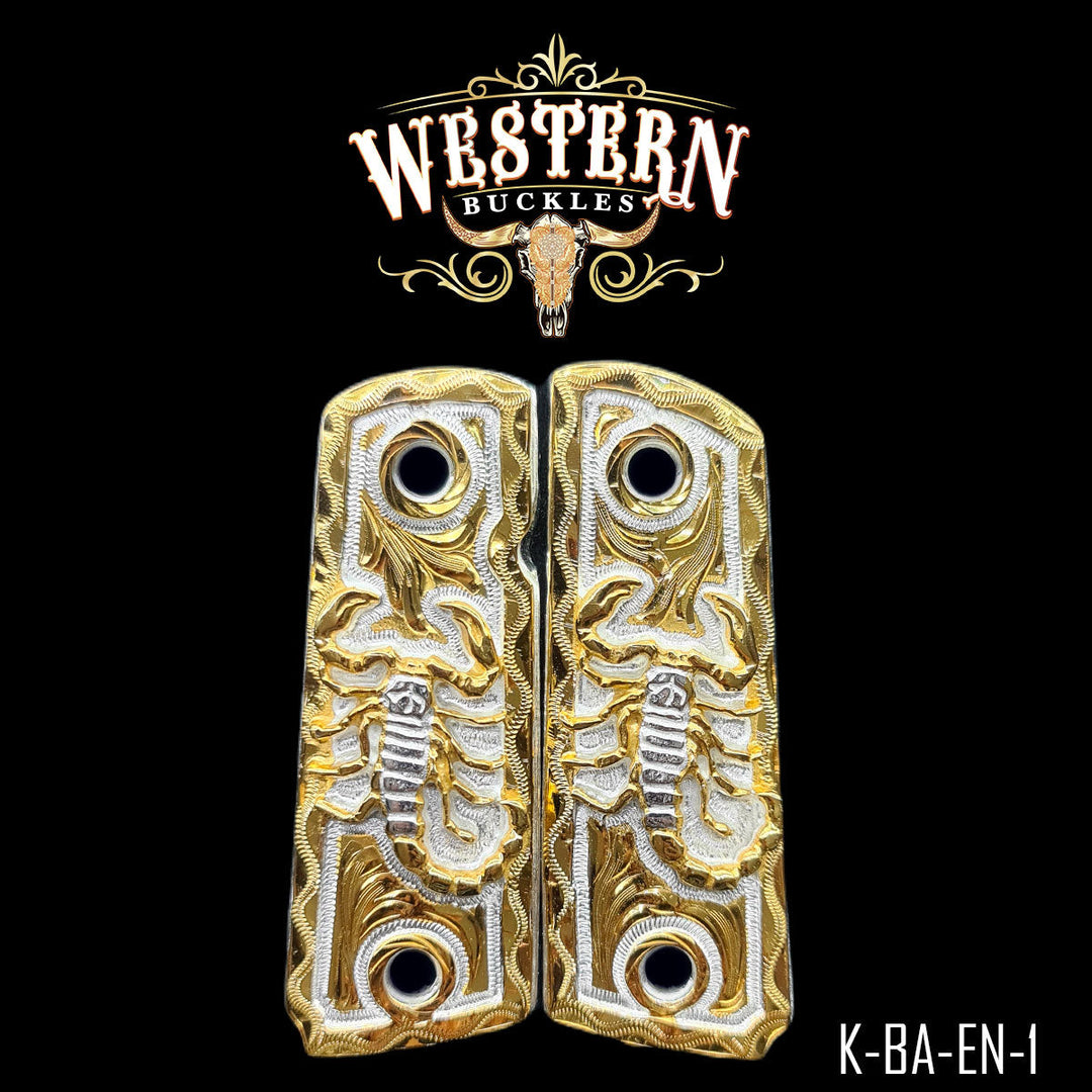 Colt 1911 Gun Grips — Hand-Engraved | Handcrafted by Western Buckles | SKU K-BA-EN-1