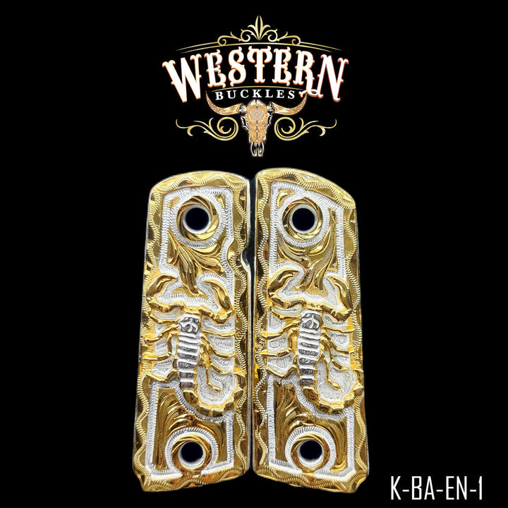 Colt 1911 Gun Grips — Hand-Engraved | Handcrafted by Western Buckles | SKU K-BA-EN-1