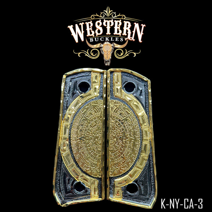 Colt 1911 Aztec Calendar Cachas | Handcrafted by Western Buckles | SKU K-NY-CA-3