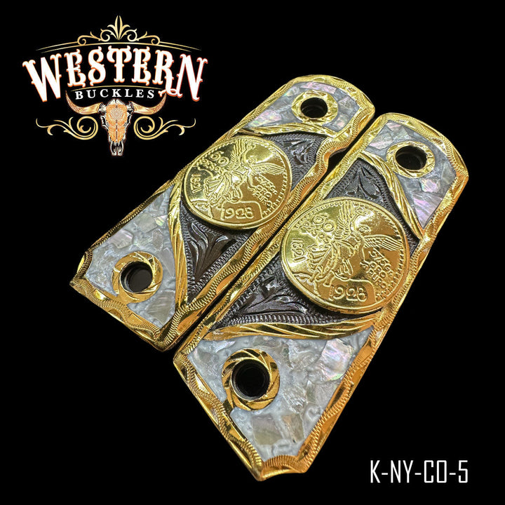 Colt 1911 Centenario Cachas — Hand-Engraved — Detail View | Western Buckles Handcrafted | SKU K-NY-CO-5