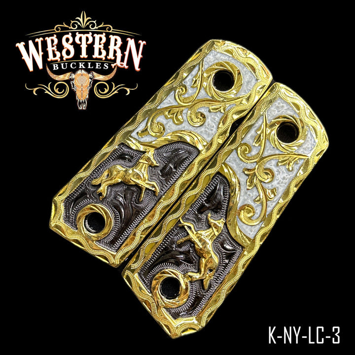 Colt 1911 Horse Cachas — Artisan Resin — Detail View | Western Buckles Handcrafted | SKU K-NY-LC-3