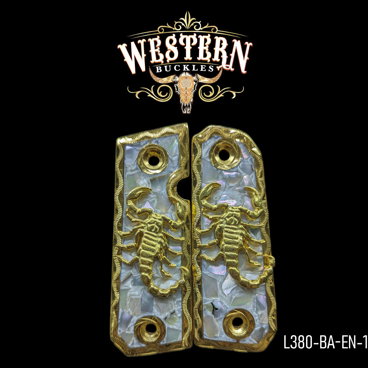 Cachas Llama 380 Grips Escorpion Resina y Oro