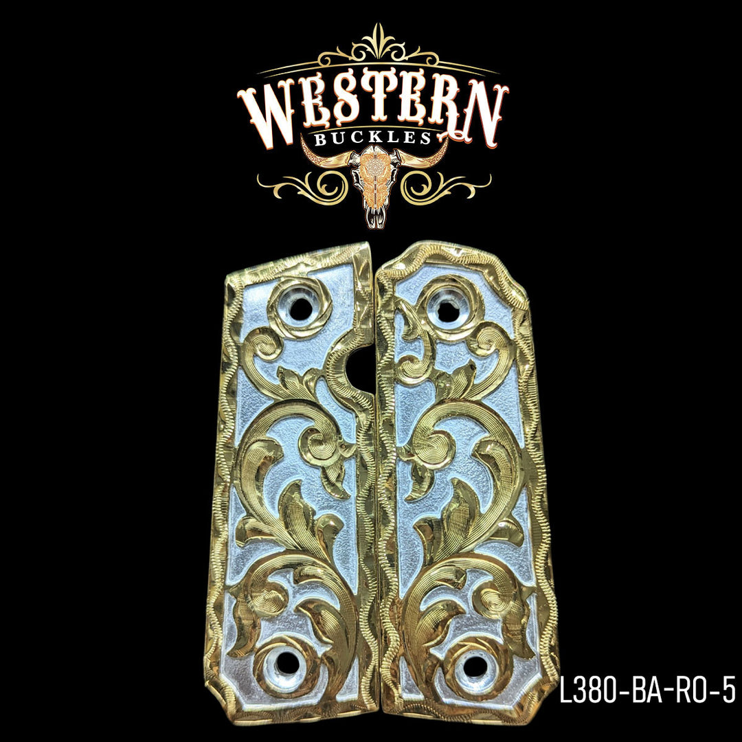 Llama Gun Grips — Hand-Engraved | 24K Gold Plated & .925 Silver Plated | Handcrafted by Western Buckles | SKU L380-BA-RO-5