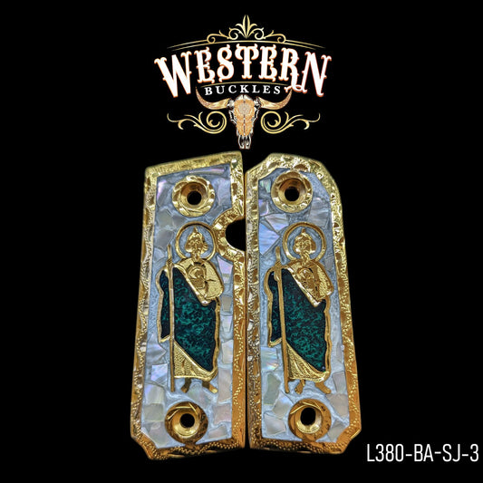 Cachas Llama 380 Grips San Judas Resina.