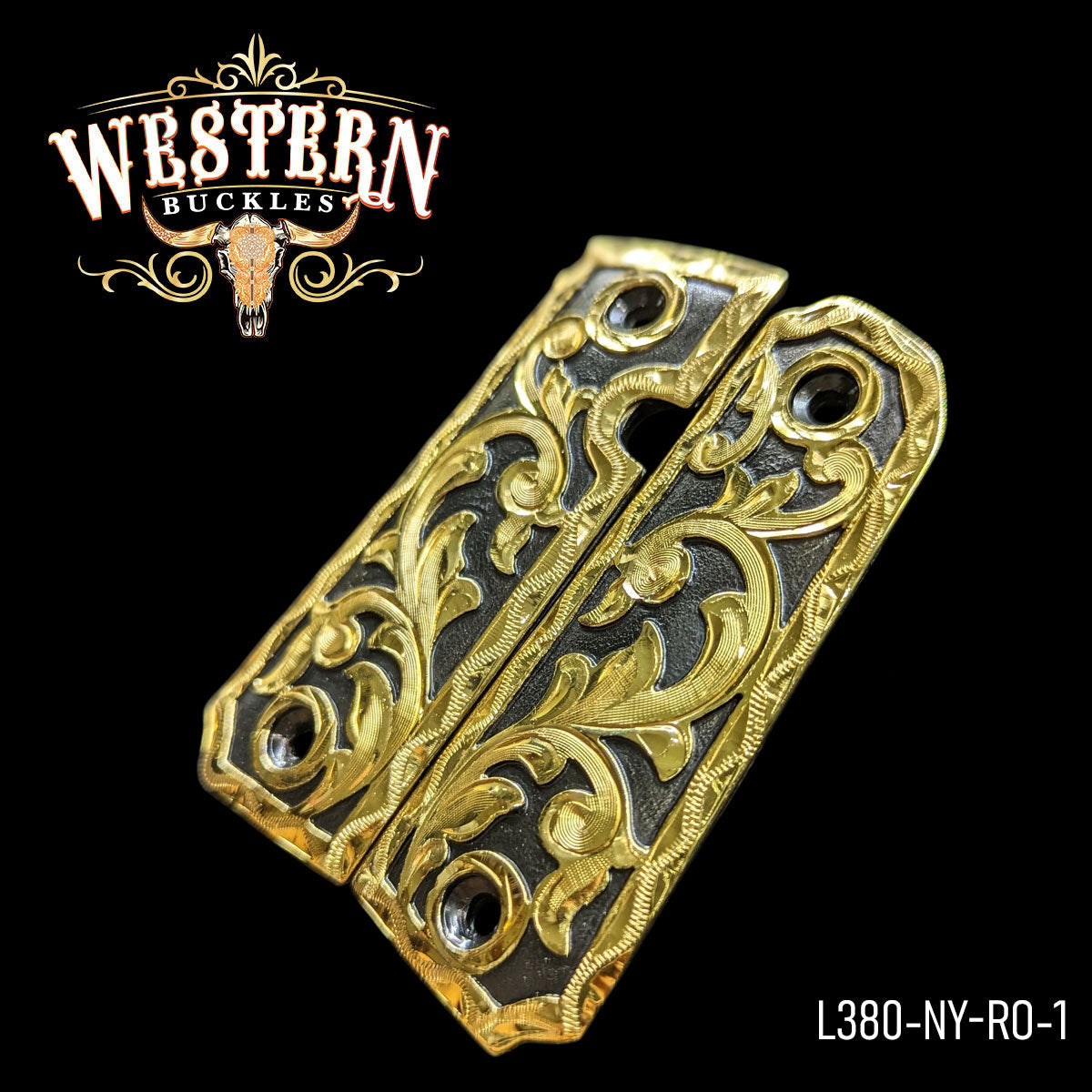 Cachas Llama 380 Grips Rameado Oro y Niquel Negro