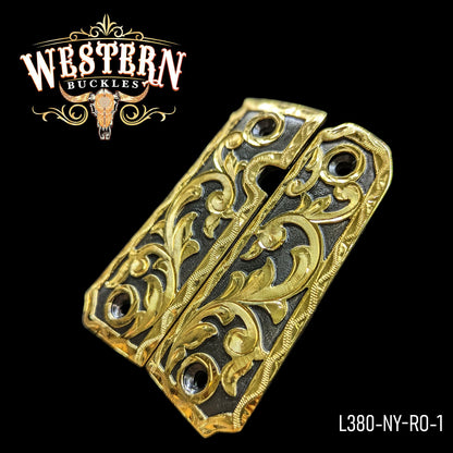 Cachas Llama 380 Grips Rameado Oro y Niquel Negro