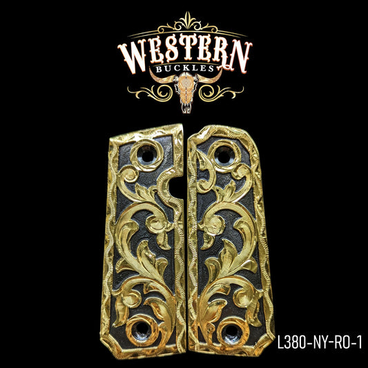 Cachas Llama 380 Grips Rameado Oro y Niquel Negro