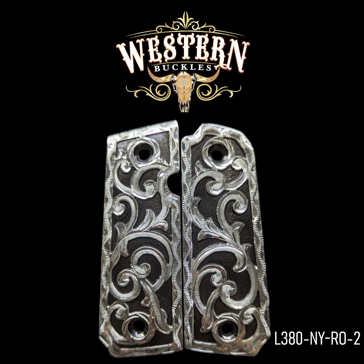 Cachas Llama 380 Grips Rameado Plata y Niquel Negro