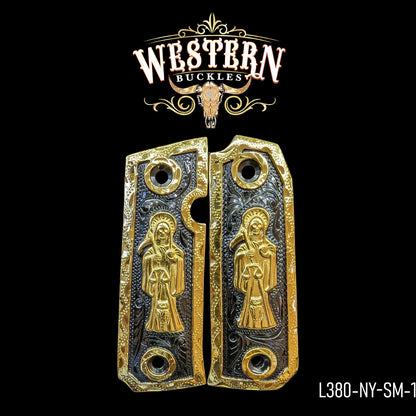 Cachas Llama 380 Grips Santa Muerte Rameado Oro y Niquel