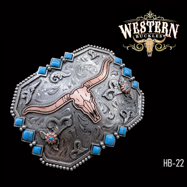 Longhorn Trophy Belt Buckle · German Silver &amp; Copper-The Western Buckels