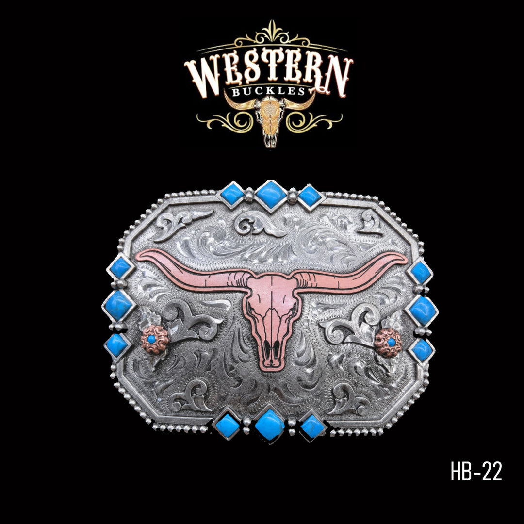 Longhorn Trophy Belt Buckle · German Silver &amp; Copper-The Western Buckels