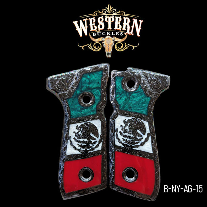 Mexican Eagle Custom Grips for the Beretta 92FS — Black Nickel &amp; Artisan Resin