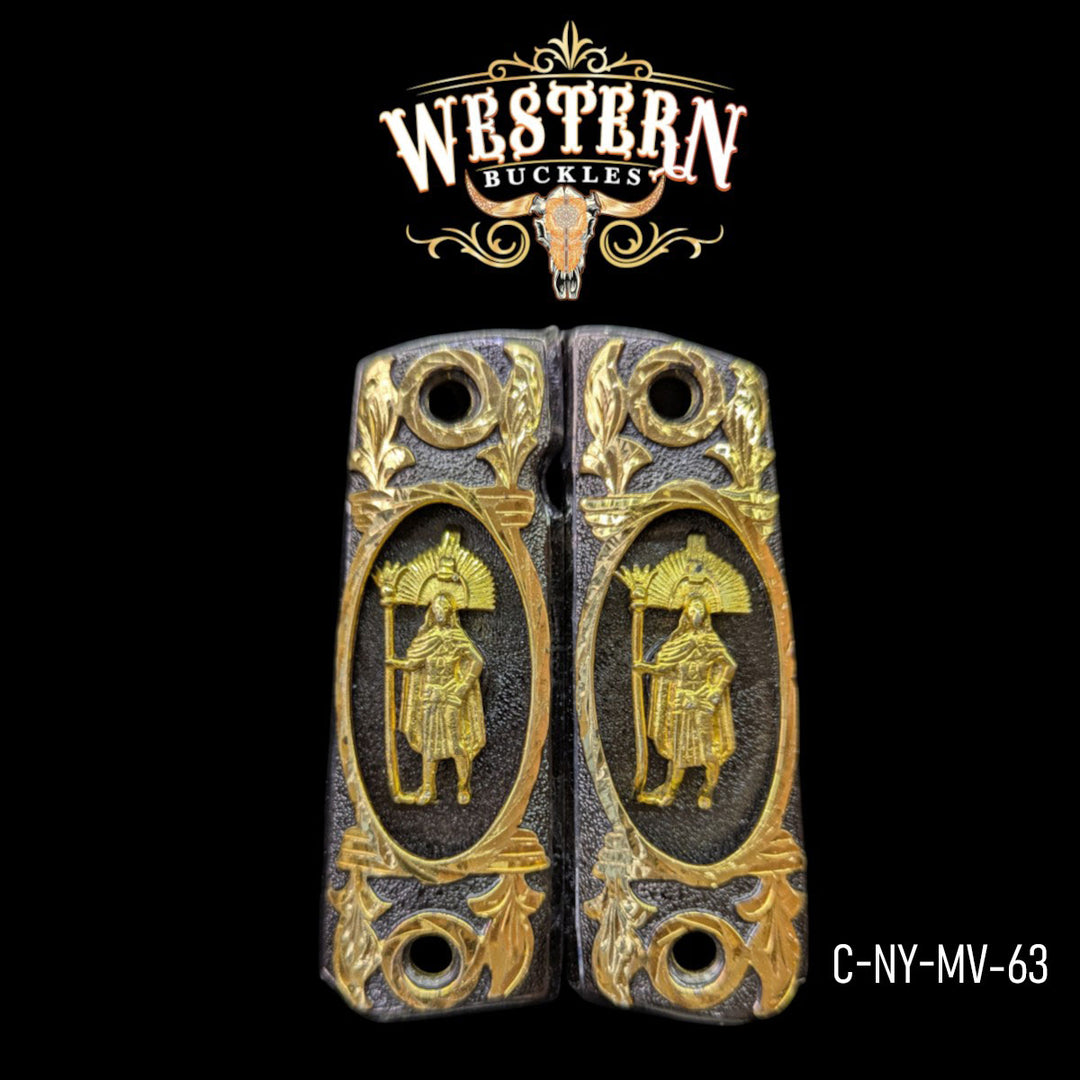 Moctezuma Custom Grips for Colt 1911 Full-Size — 24K Gold-Plated & Black Nickel