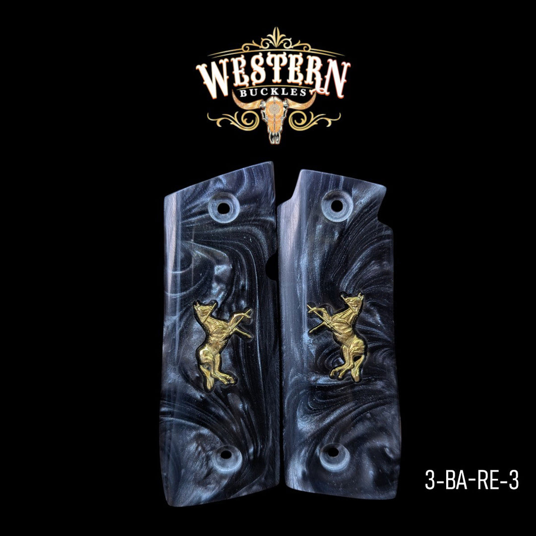 Mustang 380 Plus Black and Gray Resin and Gold-The Western Buckles