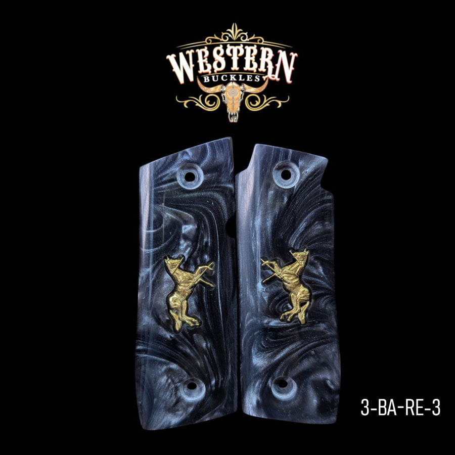 Horse Grips for Colt Mustang .380 Plus — Gold-Plated with Gray Resin