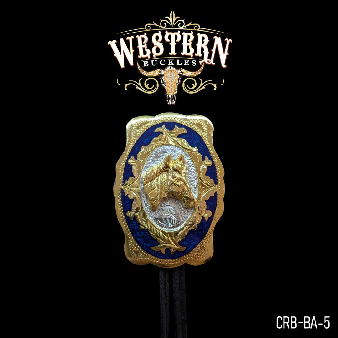 Necktie Horse Gold and Blue Resin-The Western Buckles