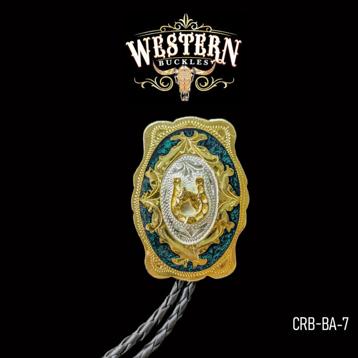 Necktie Horse Gold and Green Resin-The Western Buckles