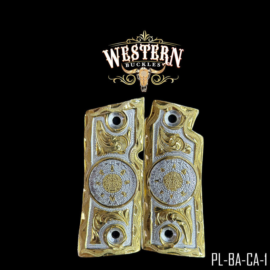 Aztec Calendar Custom Grips for the Colt Pocket Lite .380 — 24K Gold-Plated & Silver-Plated
