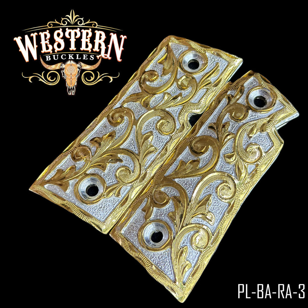 Colt 1911 Cachas — Hand-Engraved — Detail View | Western Buckles Handcrafted | SKU PL-BA-RA-3