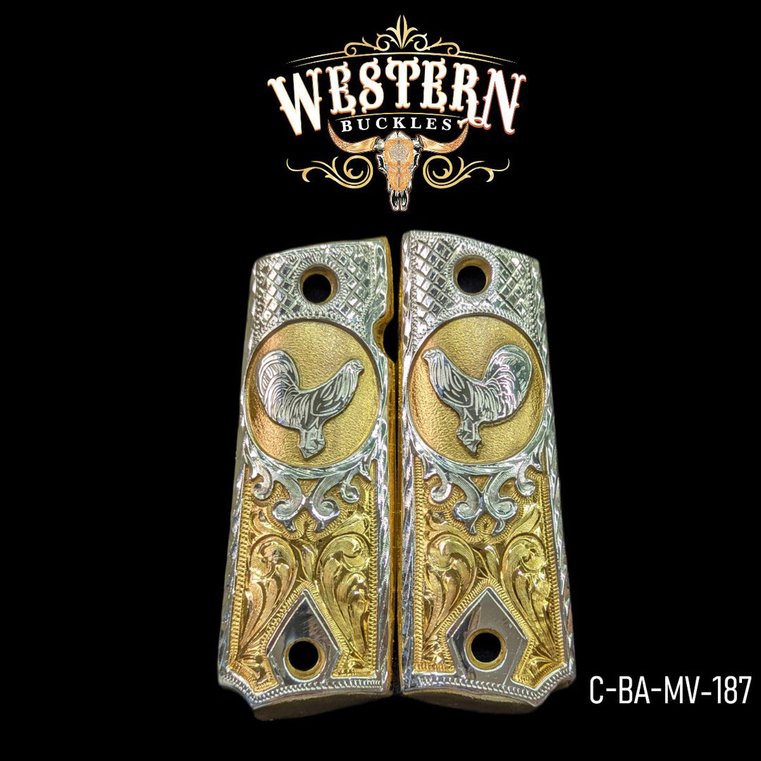 Rooster Custom Grips for the 1911 Full-Size — 24K Gold-Plated
