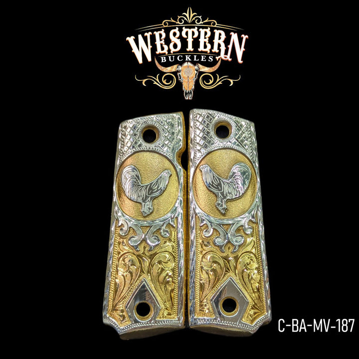Rooster Custom Grips for the 1911 Full-Size — 24K Gold-Plated