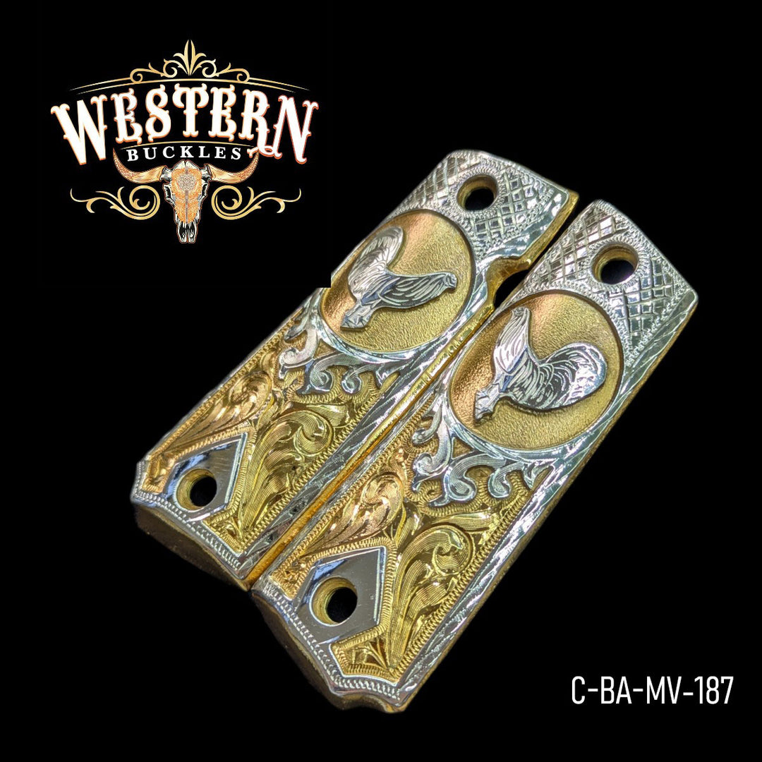 Rooster Custom Grips for the 1911 Full-Size — 24K Gold-Plated