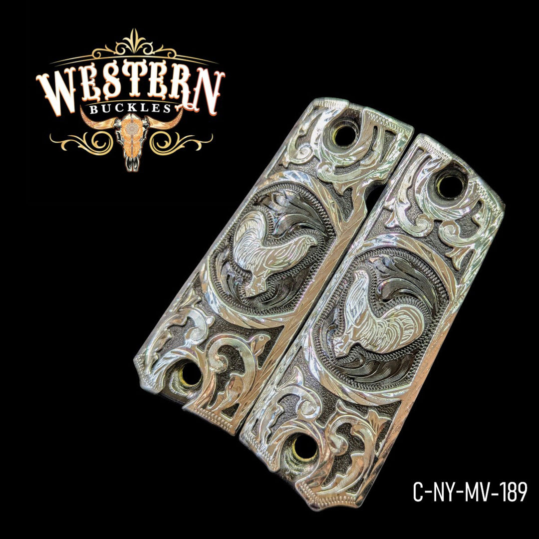 Rooster Custom Grips for the 1911 Full-Size — Silver Plated