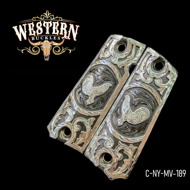 Rooster Custom Grips for the 1911 Full-Size — Silver Plated