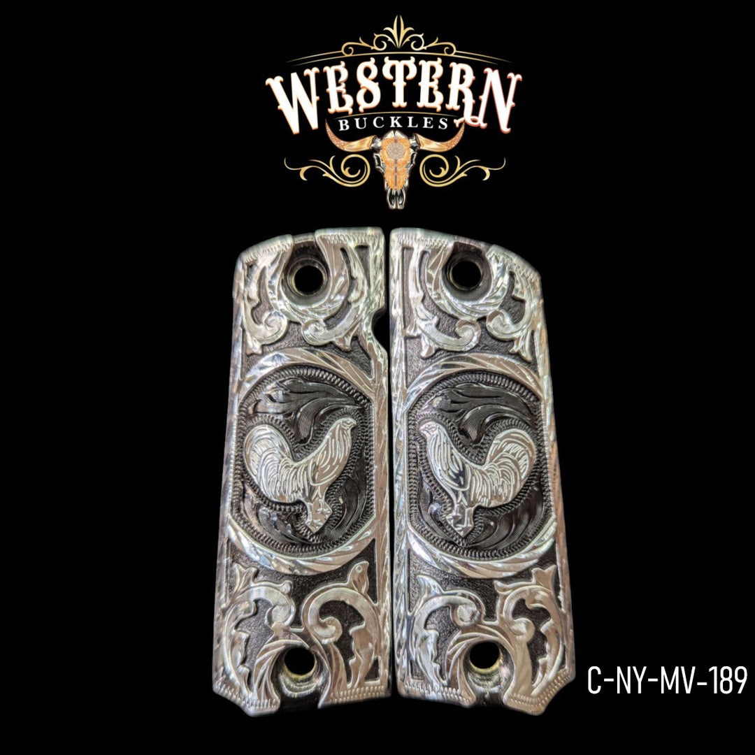 Rooster Custom Grips for the 1911 Full-Size — Silver Plated