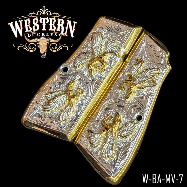 Rooster Custom Grips for the Browning Hi-Power — 24K Gold-Plated &amp; Silver-Plated-The Western Buckles
